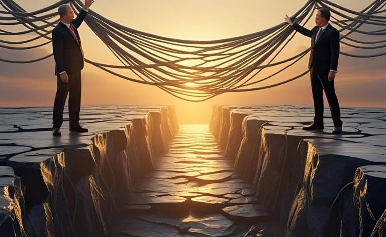 Illustration of a fractured bridge, symbolizing a fatal gap in leadership judgment or cultural alignment.