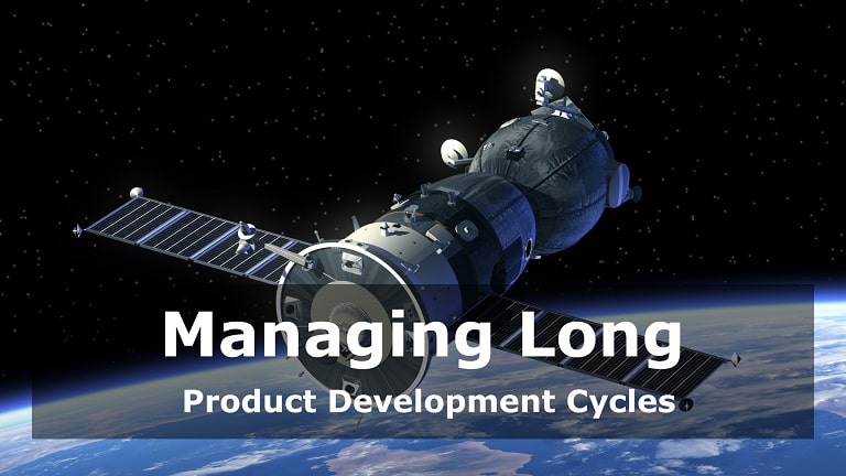 A modern satellite orbiting Earth, symbolizing long-term aerospace projects.