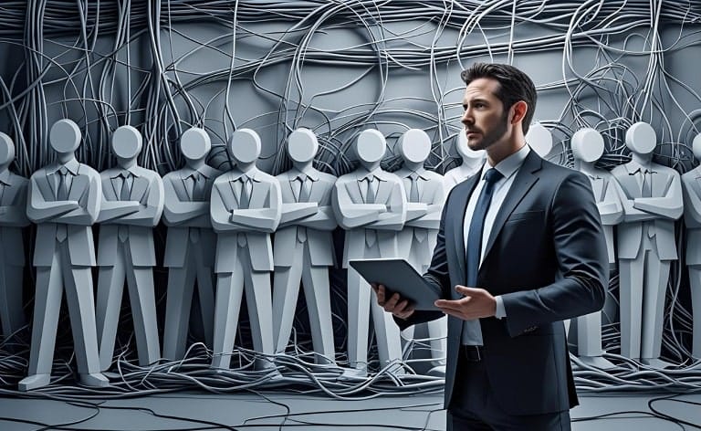 Conceptual image illustrating a new CIO struggling to get buy-in from other C-level executives for modernizing legacy IT systems, highlighting the challenges of overcoming executive resistance to IT transformation and the need for effective C-level communication for IT modernization projects.
