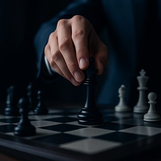 A strategic image of a hand moving a king chess piece on a board, symbolizing a confidential retained search for a key executive.