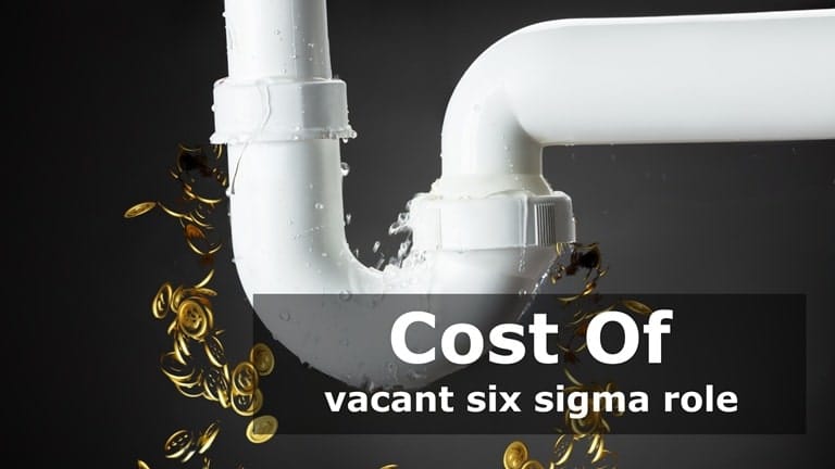 A leaky pipe spilling water and gold coins, illustrating the financial drain from a vacant Six Sigma role.