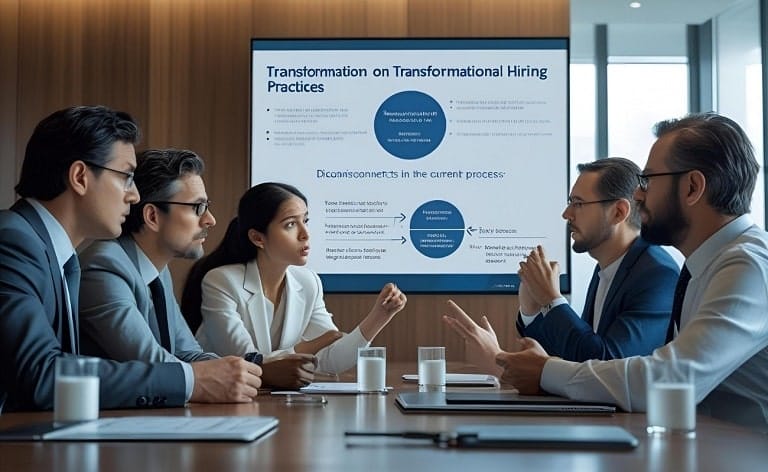 Visualizing the disconnect: An executive appears charismatic in an interview but struggles to deliver transformational leadership post-hire in a US company.