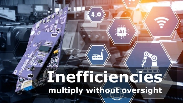 An assembly line showing a product's defect worsening at each stage, symbolizing how inefficiencies multiply without Six Sigma oversight.