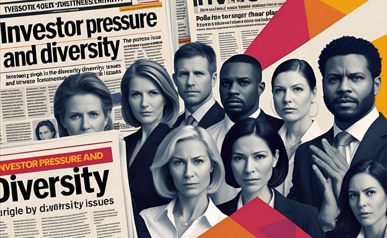 Conceptual image representing a company's leadership team under investor pressure due to a lack of diversity, symbolizing the increasing scrutiny of homogeneous executive teams by institutional investors and ESG funds.