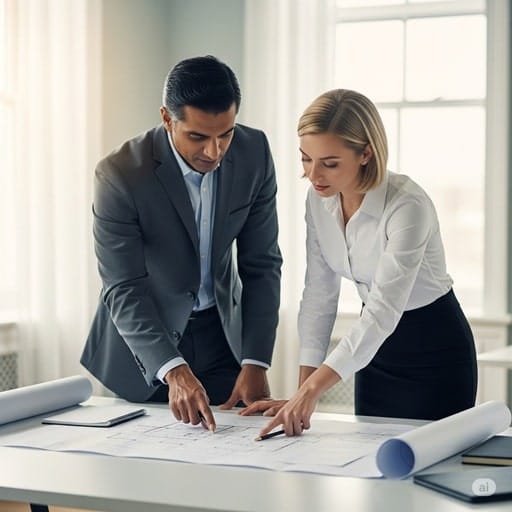 A JRG Partners consultant and a client in a partnership-driven meeting, collaborating over a strategic blueprint for a private equity executive search.