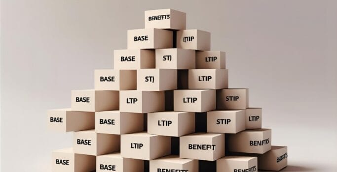 A visually appealing graphic of precisely stacked or interlocking blocks (perhaps subtly labeled with "Base," "STI," "LTIP," "Benefits") forming a strong, upward-trending structure or a solid foundation. This conveys "structuring success" and "design."