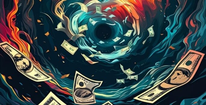 A visually impactful image of paper money (e.g., dollar bills) slipping through fingers, dissolving, or falling into an abyss. This immediately conveys the "million-dollar mistake" aspect and the concept of loss.