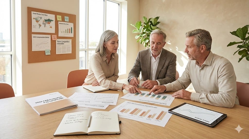 Senior executive thoughtfully evaluating strategic risks while collaborating with a business partner in a modern office setting that conveys intelligence, pragmatism, and leadership alignment.