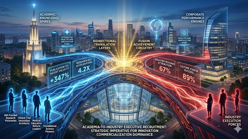 Strategic bridge connecting academic research ivory towers to high-stakes industry operations, recruiting executive talent through capability translation, incentive realignment, and culture fusion mastery.