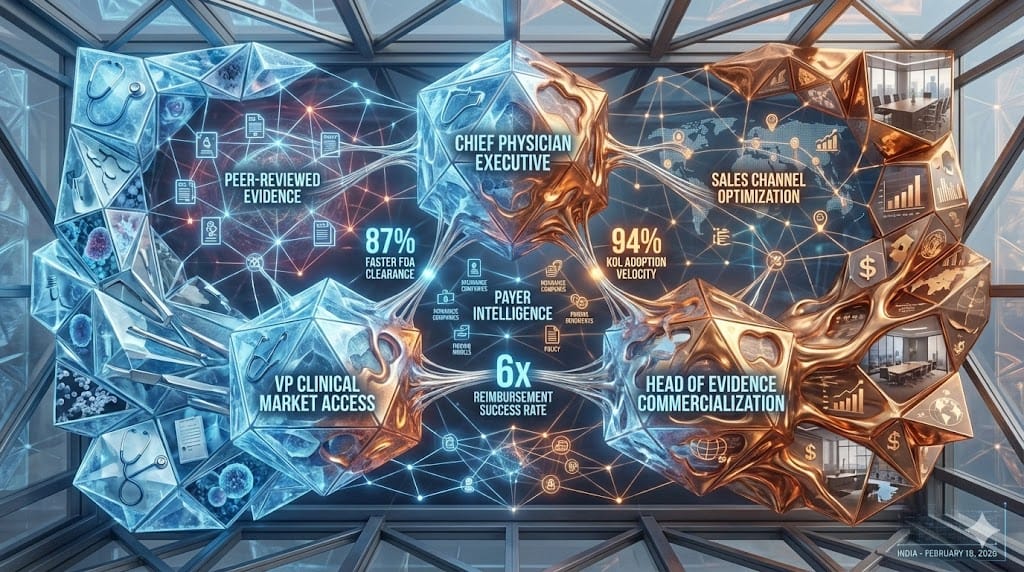 Fusion leadership architecture assembling clinical-commercial hybrid teams bridging MD PhD expertise with MBA commercialization mastery for MedTech acceleration.