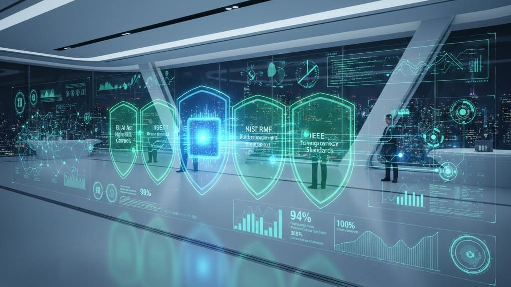  Integrated ethical AI product design framework navigating compliance landscapes like EU AI Act and NIST RMF, balancing innovation with transparency, fairness, and robust governance controls.