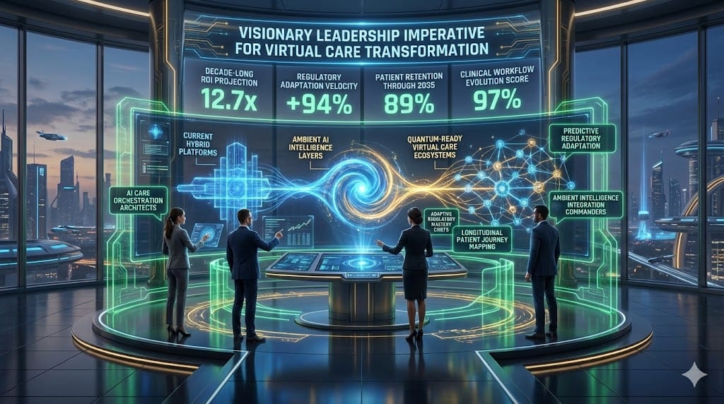 Strategic leadership nexus future-proofing virtual care infrastructure through AI orchestration, longitudinal engagement platforms, and adaptive regulatory mastery ensuring decade-long healthcare dominance.