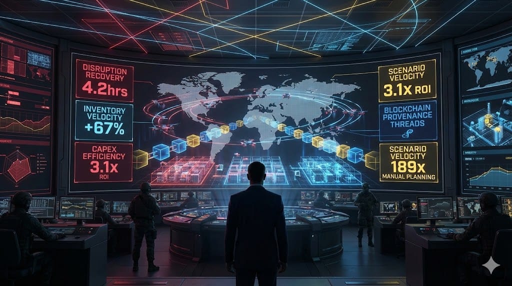 Modern COO orchestrating automated supply chain resilience through AI-driven logistics networks, autonomous fulfillment hubs, and disruption-proof contingency architectures.