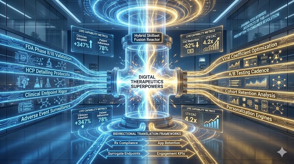 Fusion of pharmaceutical regulatory expertise with consumer tech growth hacking, creating hybrid executives mastering FDA-cleared D2C platforms, clinician adoption flywheels, and patient engagement personalization.