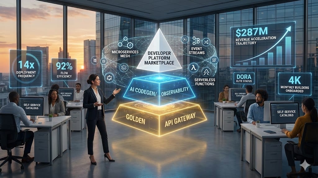VP Developer Experience architecting unified platform within modern technology stack integrating AI toolchains, API ecosystems, and observability layers to accelerate developer velocity across microservices and cloud-native architectures