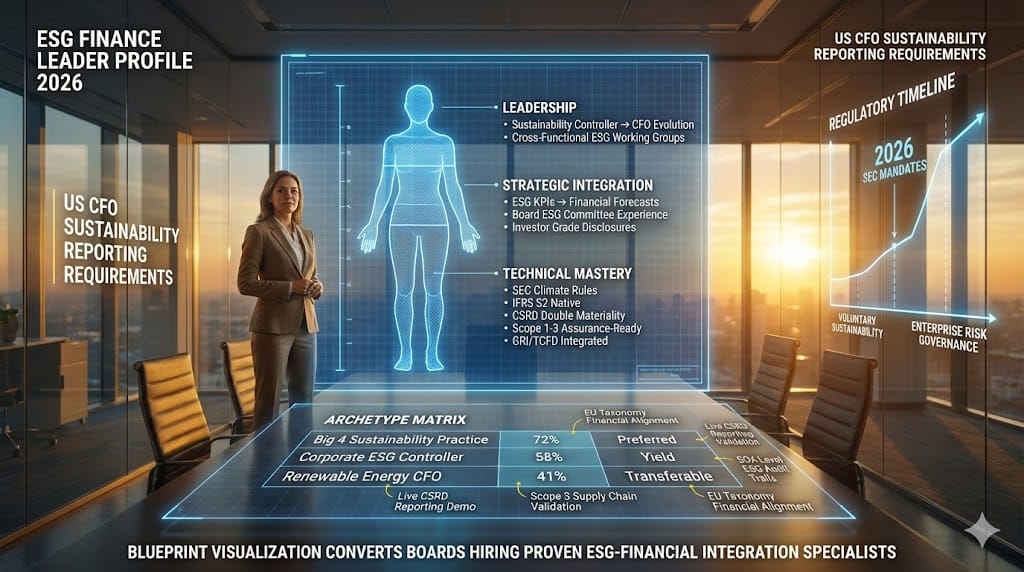 Blueprint of perfect ESG-proficient US CFO/VP Finance—SEC climate disclosure rules IFRS S2 CSRD compliance Scope 3 supply chain emissions SOX-level assurance GRI integrated financials board-level sustainability governance 2026.