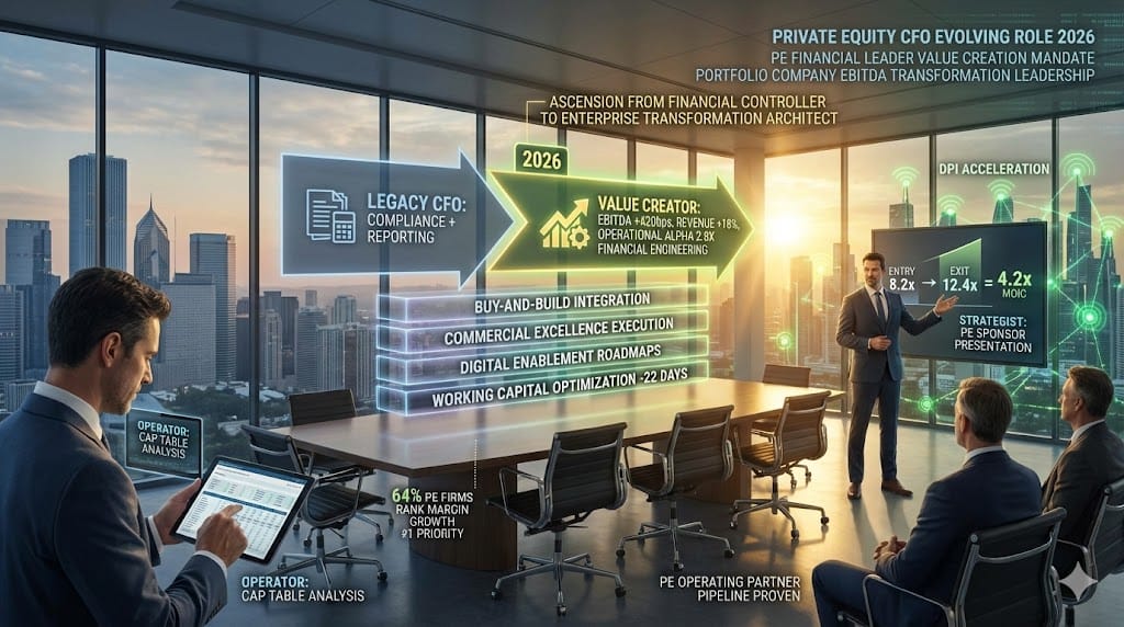PE-backed finance leader evolving from compliance operator to strategic value creator—100-day EBITDA transformation plans operational alpha execution driving 4.2x MOIC for portfolio companies 2026 "Introduction: The Evolving Mandate of the PE Financial Leader".