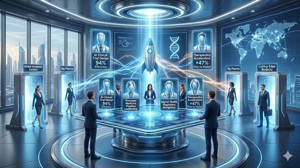 Executive search targeting elite CMOs blending clinical leadership AI therapeutics expertise—sourcing physician-scientists mastering digital clinical trials precision medicine pipelines for 2026 biotech innovation acceleration.