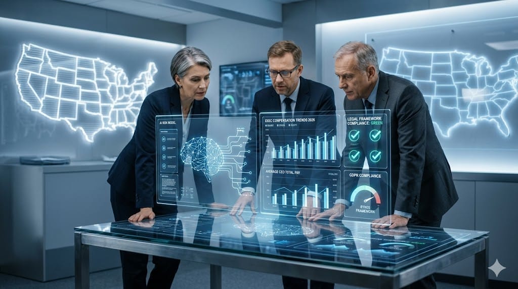 Legal executives analyzing the impact of AI and regulation on future compensation trends in the United States.