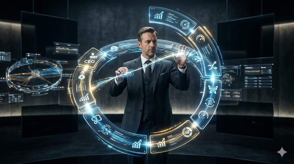 Executives defining new C-suite mandates aligned with private equity value creation through dynamic strategic visualization