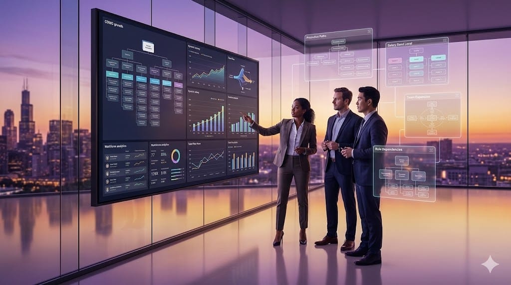 Strategic talent architecture and compensation planning for CDMO growth with organizational hierarchy and digital workforce analytics