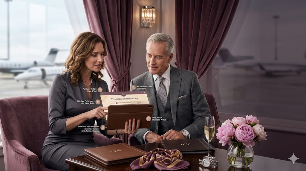 luxury client advisors leveraging data insights to cultivate personalized relationships through sophisticated CRM analytics.