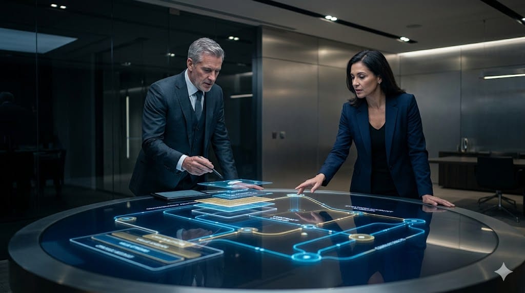 Senior executives navigating a complex enterprise deal for strategic accounts using advanced data-driven negotiation tools