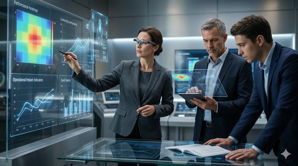 Private equity professionals conducting executive due diligence and vetting leadership candidates using advanced analytics and strategic interviews