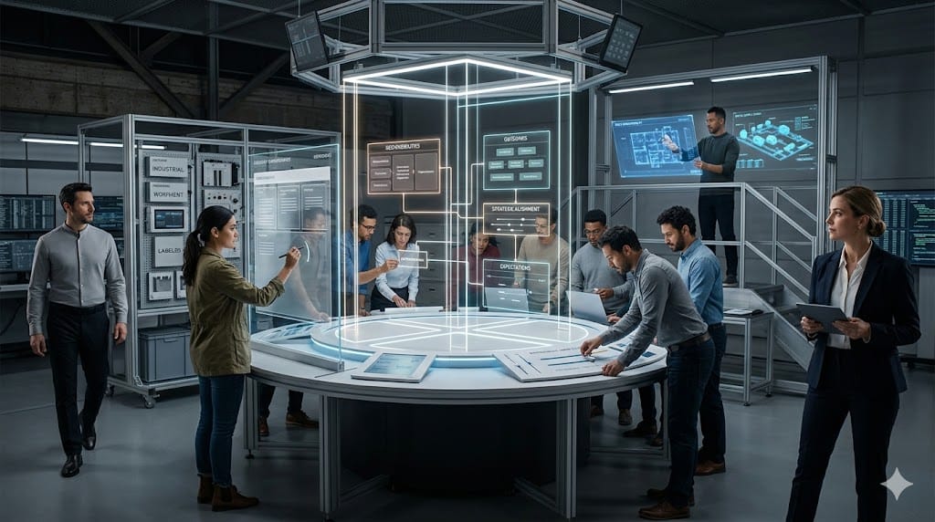 A team collaboratively shaping a clear and compelling executive role definition that attracts high-caliber talent