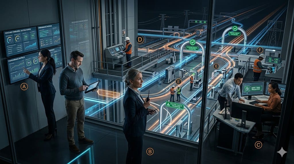 A group of senior professionals maintaining oversight across interconnected operations, illustrating governance and fiduciary responsibility