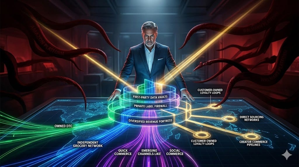 Resilient CPG strategist building omnichannel defense against platform dominance, with diversified revenue streams flowing from owned DTC, independent retail, and emerging channels beyond Amazon and Walmart control.