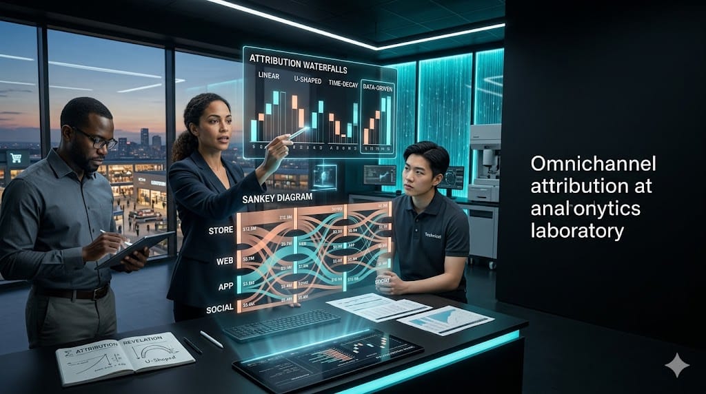 retail analysts modeling omnichannel profitability through multi-touch attribution across store, web, app, and social journeys.