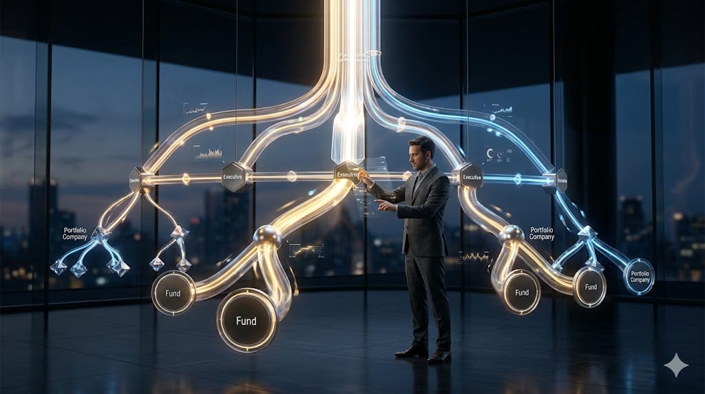 Executives aligned with private equity fund returns through interconnected value flow and performance structures
