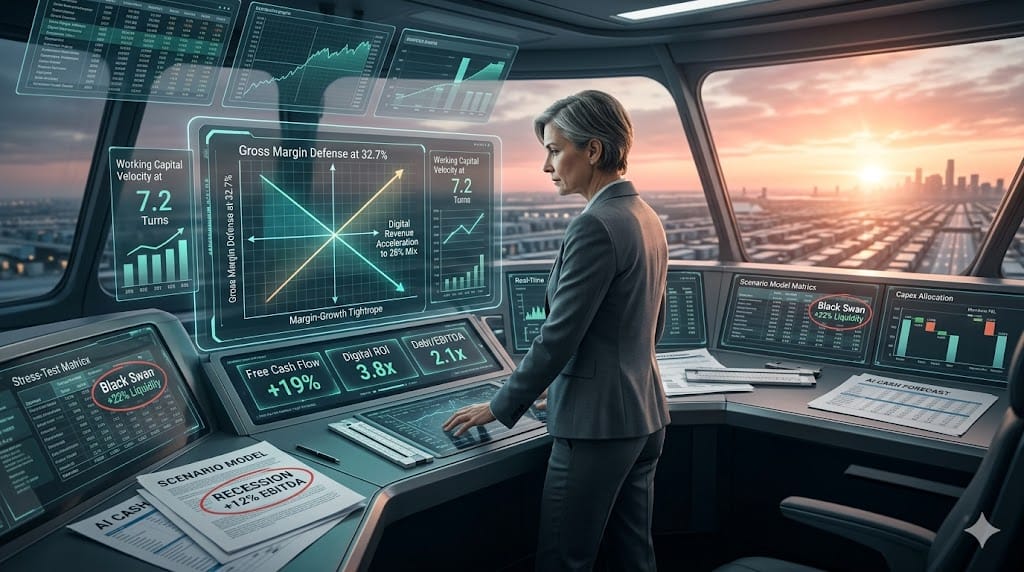 2026 retail CFO navigating margin compression against growth acceleration, balancing cash flow optimization with digital transformation investments.