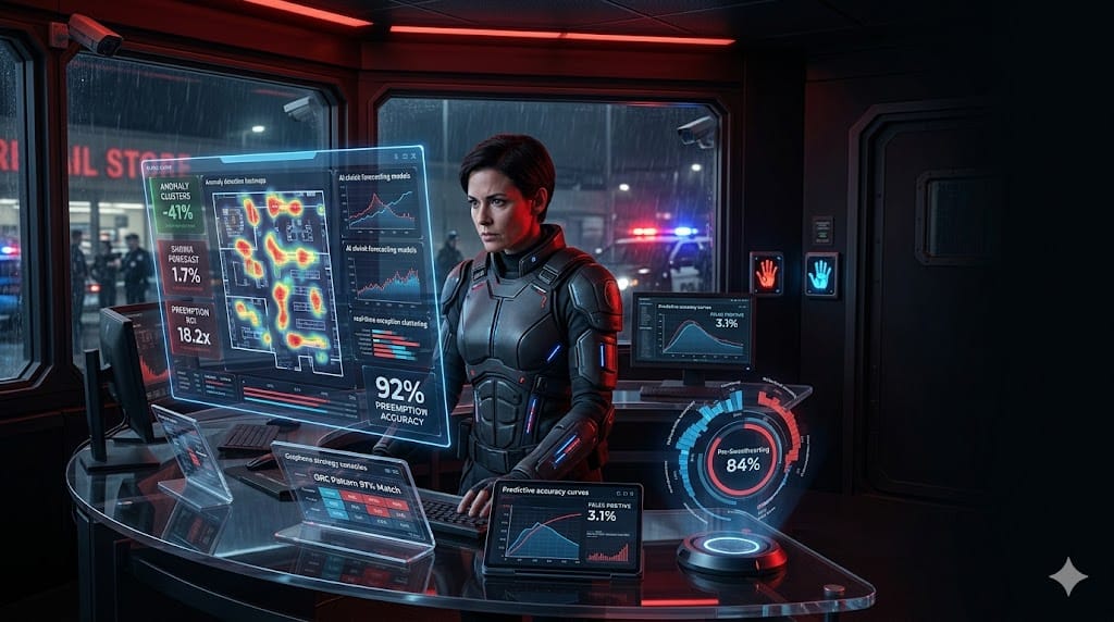 shrinkage analytics director leveraging predictive intelligence to preempt inventory losses, tracking anomaly detection patterns in advanced LP command center.