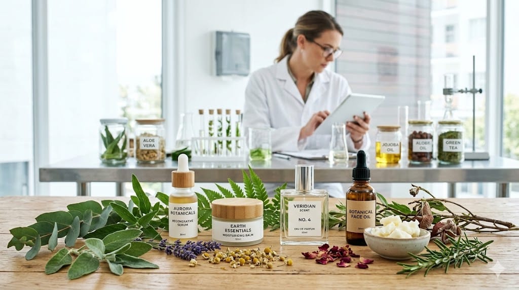 Clean beauty cosmetic products with eco-friendly packaging and natural ingredients representing sustainable transformation in personal care industry