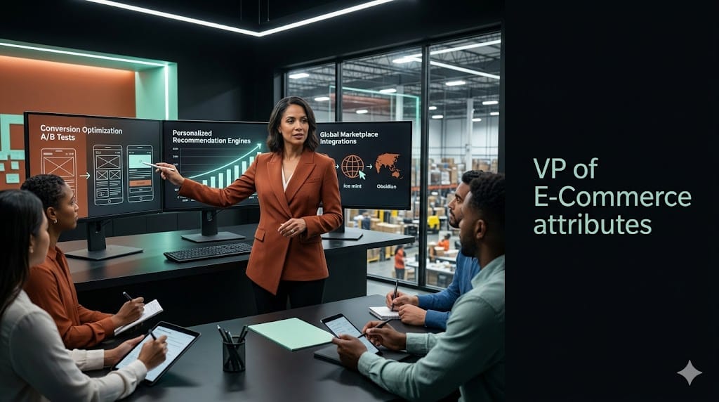 portrait of accomplished VP of E-Commerce leading retail digital transformation through strategy execution and team leadership.