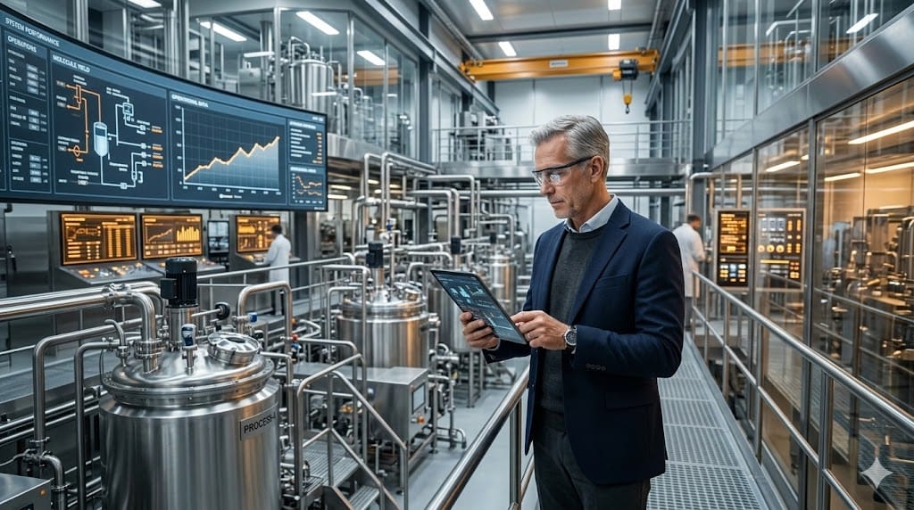 VP-level technical expertise with senior leader reviewing advanced engineering systems and performance analytics