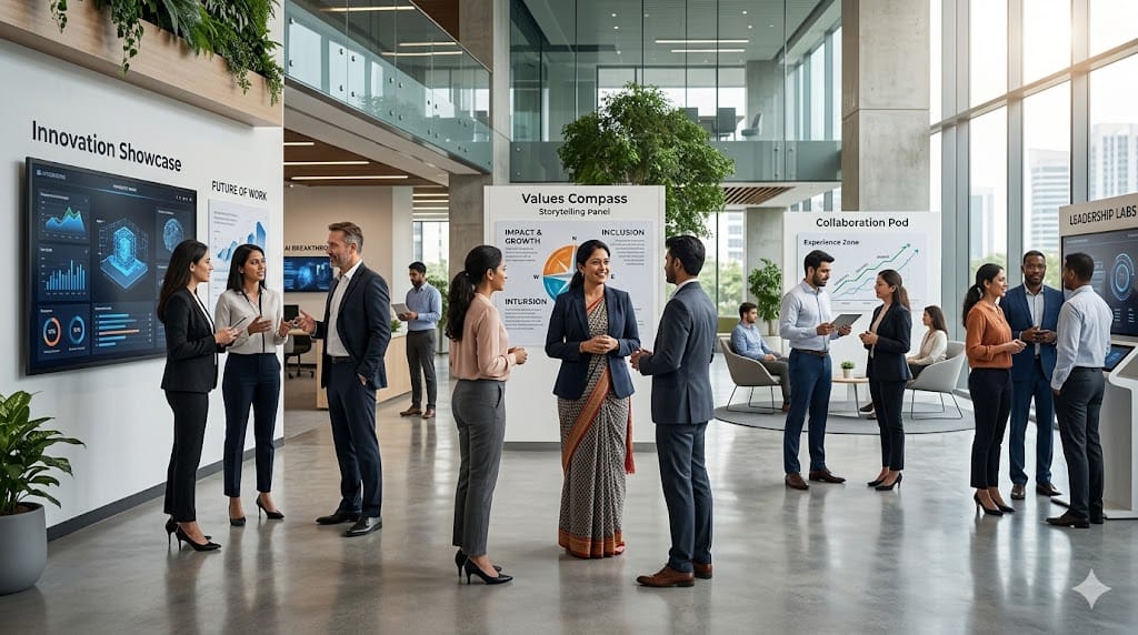 A team showcasing company culture, innovation, and leadership opportunities to attract top executive talent