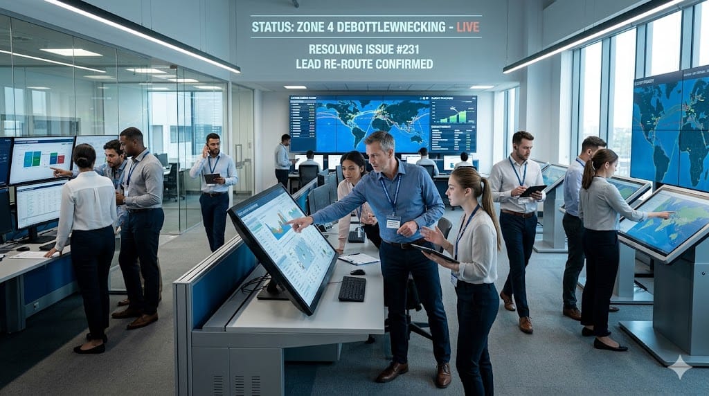 A newly onboarded leader actively contributing to strategic execution alongside cross-functional teams in a dynamic operational environment